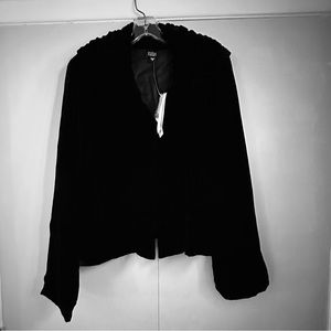 EILEEN FISHER SILK VELVET BARTACK ENVELOPED COLLAR SHORT TOP, BLACK, XL